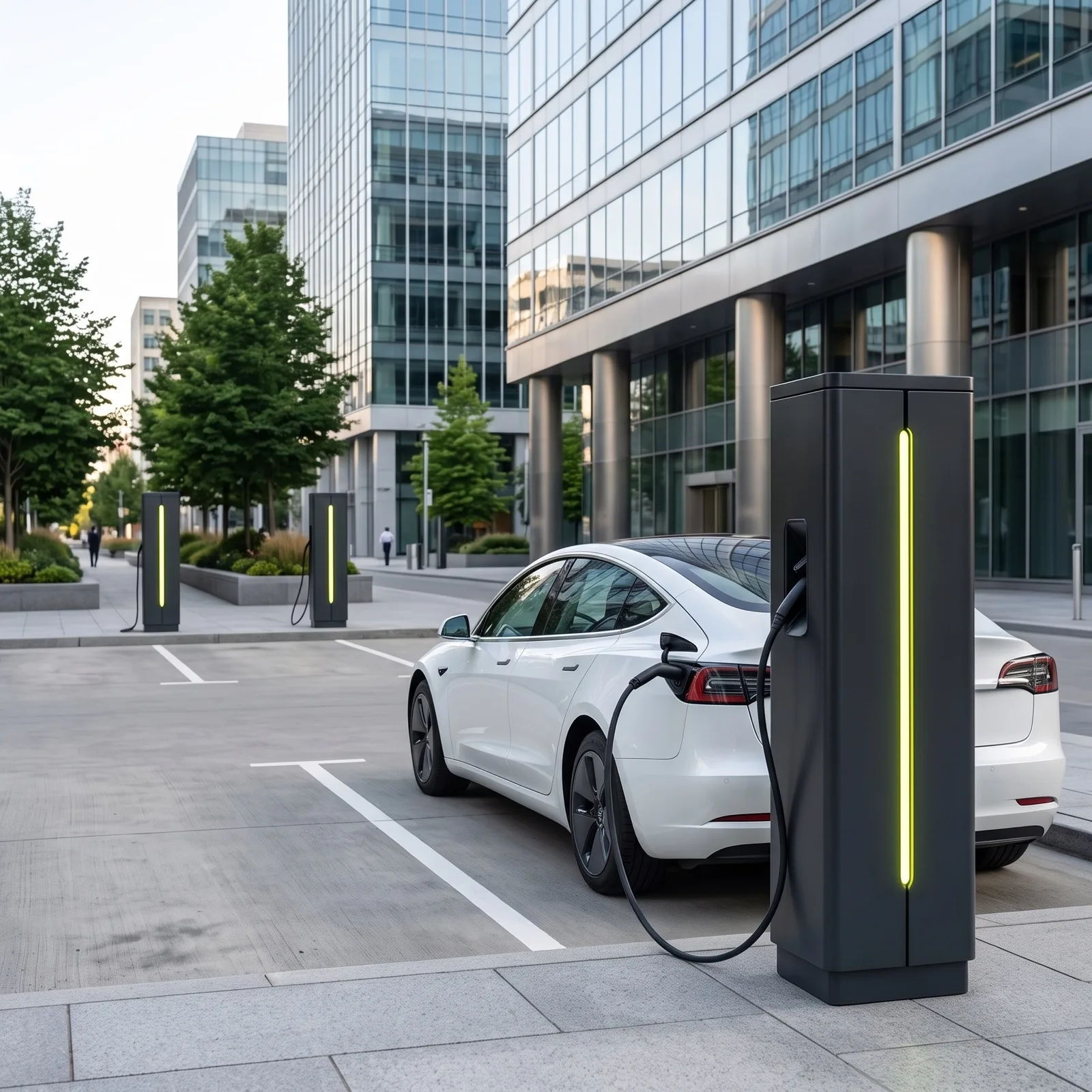 Cargadores eléctricos en una calle urbana